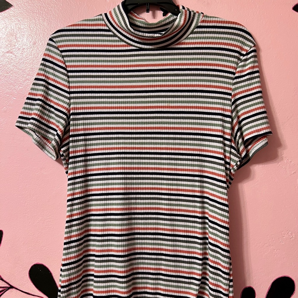 Bohme ribbed mock neck striped top
